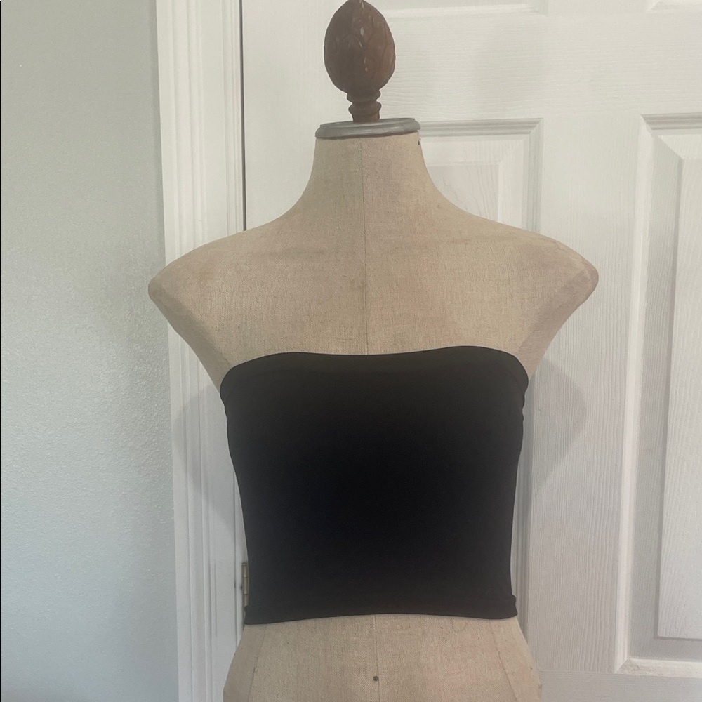 Tees By Tina Black Strapless Tube crop Top Cami camisole nylon stretch one size